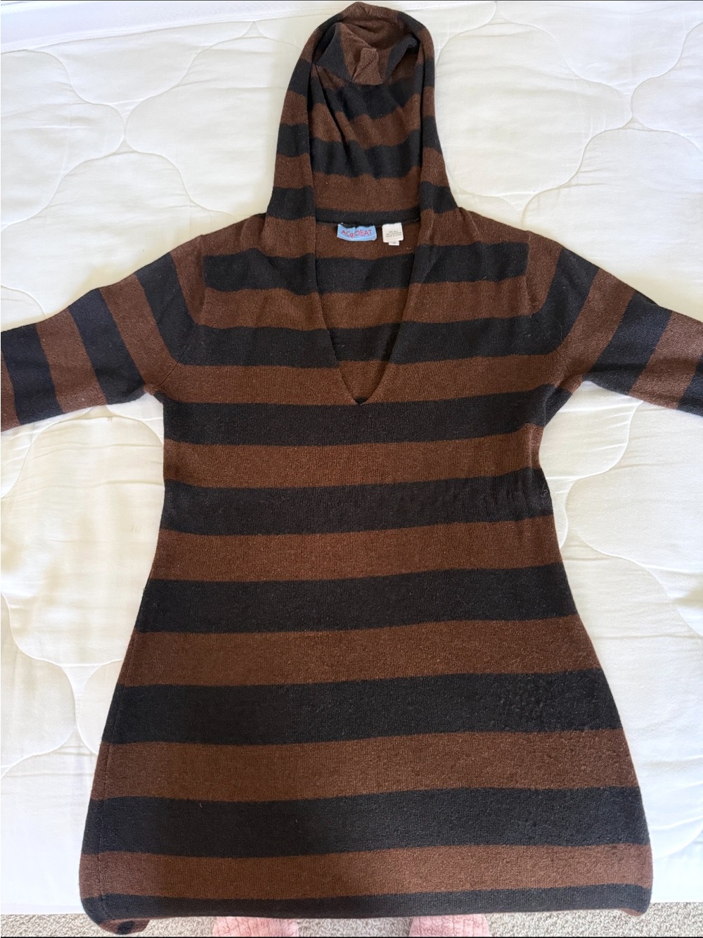 Acrobat Brown and Black Striped Hooded Cowl Sweater